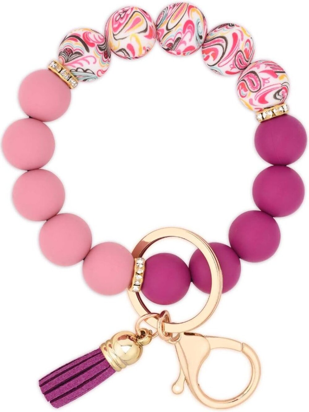 Silicone Beaded Keychain Wristlet Key Ring Bracelet Cute Car Key Chain Holder fo